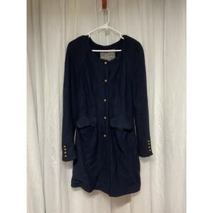 Free People Coat Womens Size XS Navy Blue Overcoat A Line Wool Pocket Detail